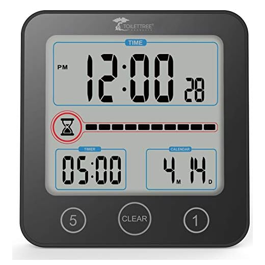 ToiletTree Products Digital Bathroom Shower Clock with Alarm & Large LCD Display – Waterproof, Humidity & Moisture Resistant – Clocks for Bath & Kitchen