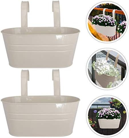 Holibanna 2pcs Hanging Planter Flower Pot Balcony Planters Metal Bucket Garden Hanging Planter for Railing Fence Balcony Garden Home Decoration