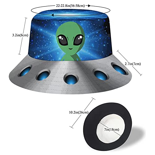 Bucket Hat Space Spacecraft Ufo Trippy Alien Fashion Unisex Packable Travel Sun Caps Teens Women Men Novelty Outdoor Hats #TOP2