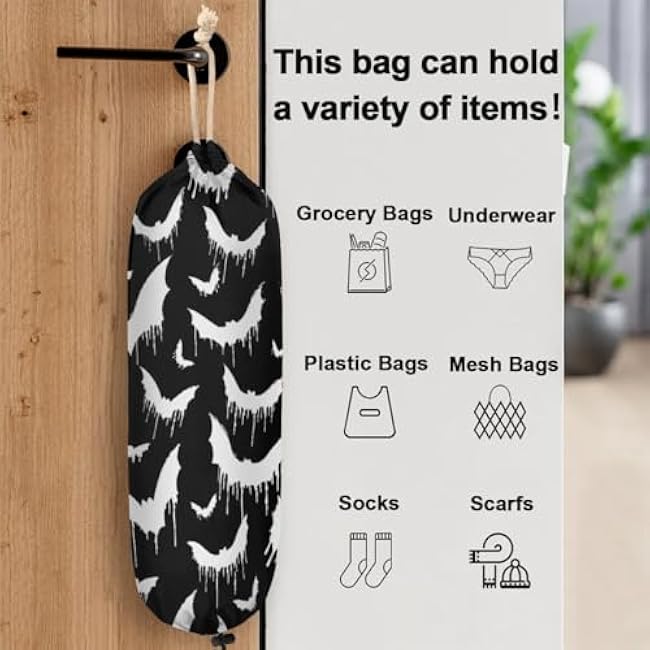 Halloween Bat Plastic Bag Holder, Wall Mount Grocery Bag Holder for Plastic Bags, Reusable Shopping Bag Storage Organizer Trash Bag Dispenser for Home Kitchen Decor
