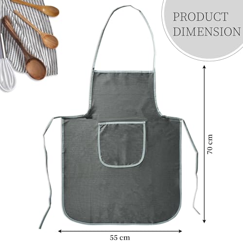 Image of Kuber Industries 2 Pcs PVC Waterproof Apron for Women & Men with Center Pocket | Machine Washable Kitchen Apron for Home, Grill & Restaurant | Mini Check Print - Grey