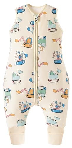 Chilsuessy Baby Schlafsack mit Beinen 2.5 Tog Winter Schlafsack Unisex Ganzjahres Schlafsack mit Füßen Babyschlafsack Schlafsack Kinder, Cartoon Bagger, 70cm/Baby Höhe 75-85cm
