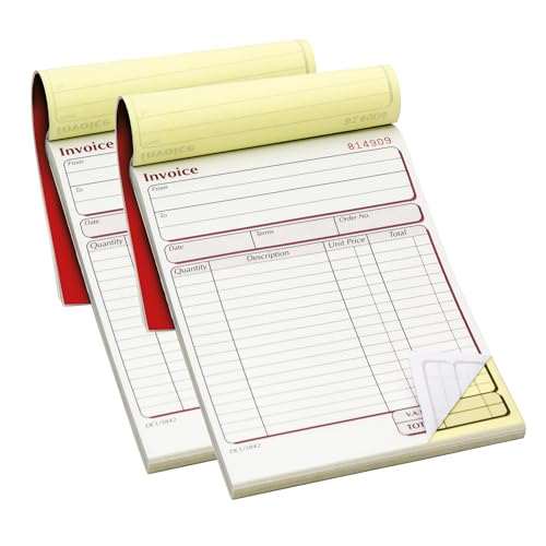 Pukka Pad NCR Duplicate Invoice Book for Business and Sales – 2-Pack – Tape Bound, 50 Entries Per Book, Carbonless Copies, Perforated Pages for Easy Removal – 137x203mm