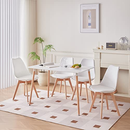Mesa de comedor moderna y 6 sillas blancas para desayunos en cocina 3