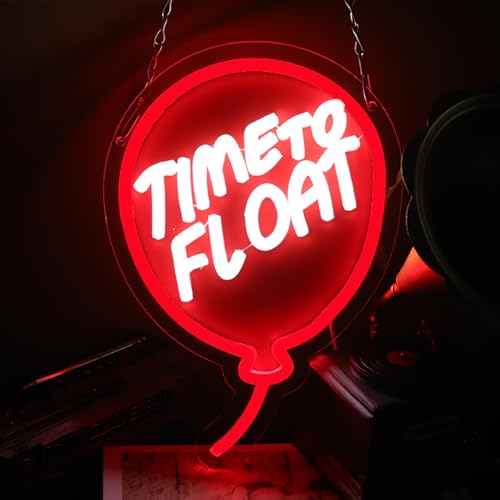 Image of Horror Move Neon Signs for Wall Decor, inchTime to Float inch UV Printed Acrylic Dimmable Light, 7.8 x 11.1 IN, Horror Decor, Red Balloon Wall Art for Bedroom, Halloween, Creepy Clown Gift