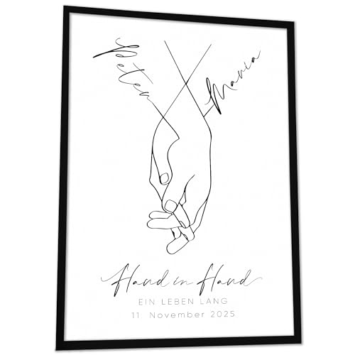 JUHMI Personalisiertes Hochzeitsgeschenk | Hochzeitsposter mit Namen Spruch & Datum | Geschenk zur Hochzeit Verlobung oder Jahrestag | Individuelles Paarbild für Brautpaar & Partner | DIN A4