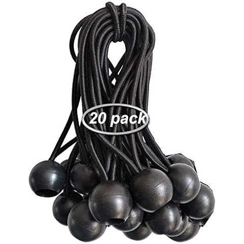 Ball Bungee Cords 20 Packs, 9 Inch Black Tie Down Cords for Tarp, Canopy Shelter, Wall Pipe, UV Resistant Cover