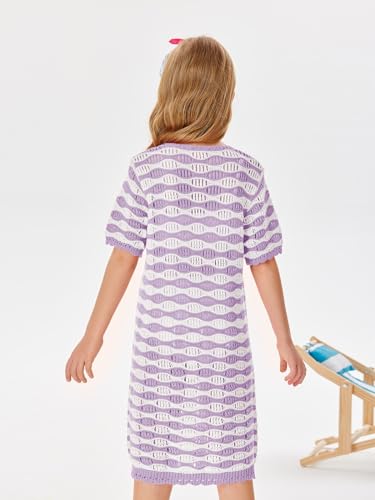 Batermoon Saída de praia infantil fashion de crochê para meninas de 5 a 14 anos, Roxa, 7-8 Anos