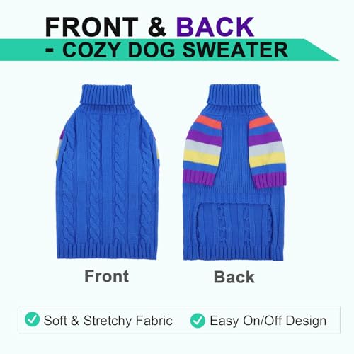 OUOBOB Hundepullover, Extra Weicher Kabelstrick Rollkragenpullover mit Bauchöffnung für Große Hunde wie Labrador oder Golden Retriever, Winterjacke, XL Blue