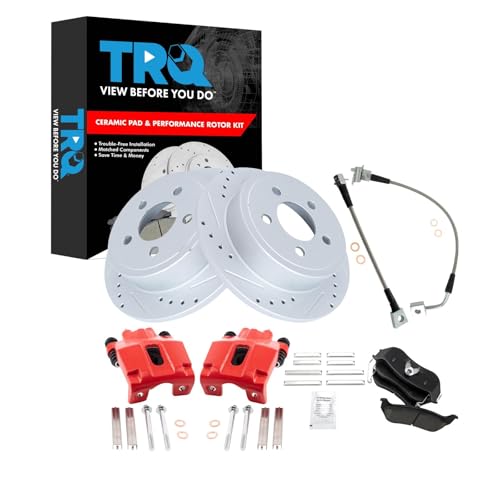 Image of TRQ Performance Rear Brake Pad and Rotor Set Ceramic Slotted Drilled G