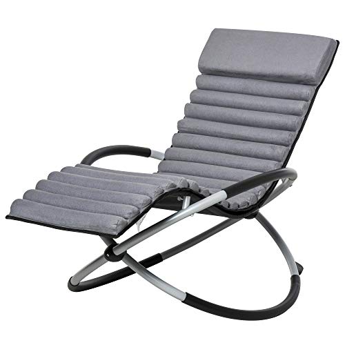 Outsunny Chaise Longue à Bascule Pliable Rocking Chair Design Contemporain avec Matelas revêtement Aspect Daim métal textilène Gris Noir