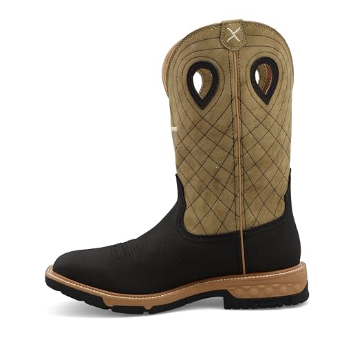 Image of Twisted X Men's 12 inch Western Work Boot, Square Toe with CellStretch, Charcoal & Kiwi, 10.5 EE