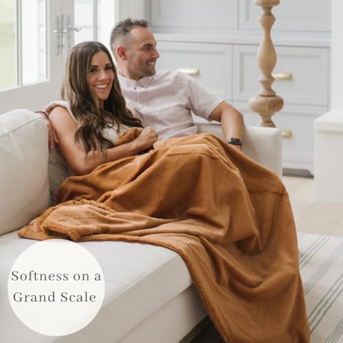 Image of SARANONI Oversized Luxury Blanket | Breathable Super Soft, Lush, Plush Comfy Blankets for Adults | Camel - X-Large 60 inch x 80 inch
