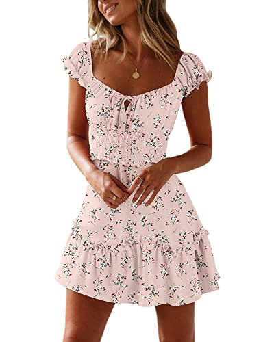 YOBECHO Womens Summer Ruffle Sleeve Sweetheart Neckline Printing Dress Mini