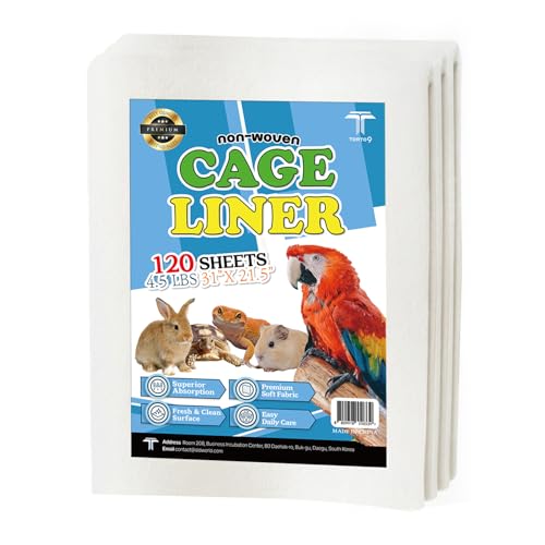 Image of T TORTO9 Non-Woven Bird Cage Liners 31 x 21.5 Inch (120 Sheets) - Absorbent, Lint-Free Disposable Cage Tray Liners for Large Bird Cages