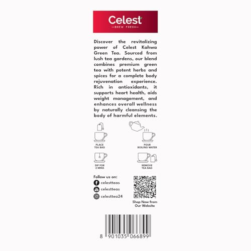 Image of Celest Kahwa Green Tea, 20 Tea Bags | Helps in Detox | Contains Desi Herbs & Spices