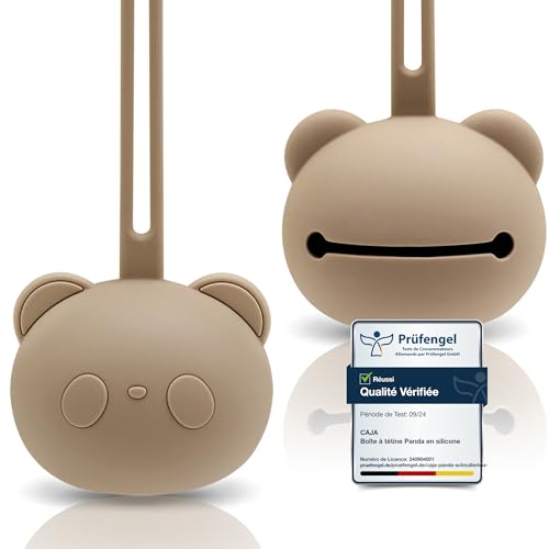 CAJA Boîte à sucette en silicone sans BPA rangement hygiénique pour bébés et jeunes enfants design panda accessoire bébé pratique idée cadeau naissance trousse de maternité