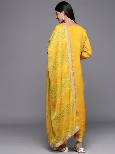 Image of Libas Printed Chiffon Straight Kurta With Trouser and Dupatta