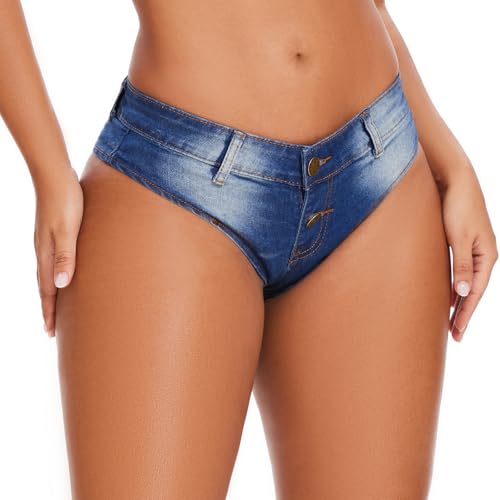 Lzkehcy Women's Sexy Low Rise Mini Denim Shorts Jeans Hot Pants Clubwear (US, Alpha, Medium, Regular, Regular, Blue)