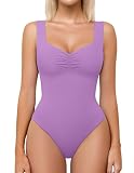 Avidlove Body da donna increspato con scollo a V senza maniche, canottiere, un pezzo, perizoma, senza cuciture, Lilla, Medium