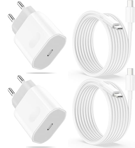 2Pack 40W Schnellladegerät USB C Ladekabel für iPhone 17/17 Pro/17 Pro Max/16/16e/15 Pro Max iPad A16/Pro/Air USB C Ladegerät Adapter Stecker Ladestecker PD Netzteil mit Schnellladekabel(1m+2m)