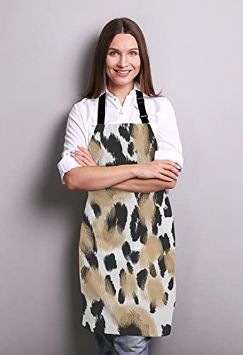 Lefolen Animal Leopard Print Bib Apron With Adjustable Neck For Men Women,Suitable For Home Kitchen Cooking Waitress Chef Grill Bistro Baking Bbq Apron #TOP2