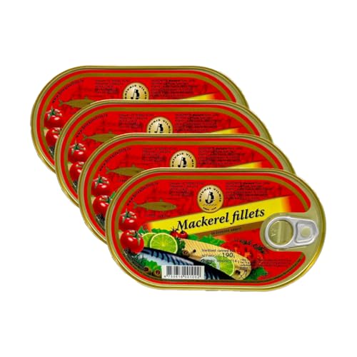 Brivais Vilnis Fillets Mackerel in Tomato Sauce 190G Canned Seafood Product of Latvia Pack of 4