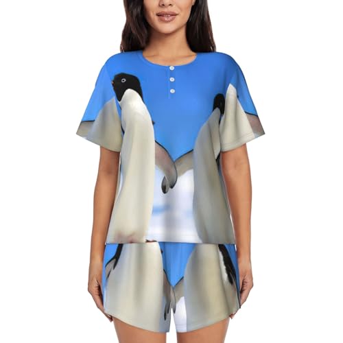 Pyjama femme manches courtes imprimé pingouin pour des soirées cocooning