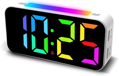 Alarm Clocks for Bedrooms Heavy Sleepers, Digital Clock with Night Light, Large Display, Dual Alarm, Snooze, Dimmable Bedside Alarm Clock for Kids Teens Boys Girls (White)