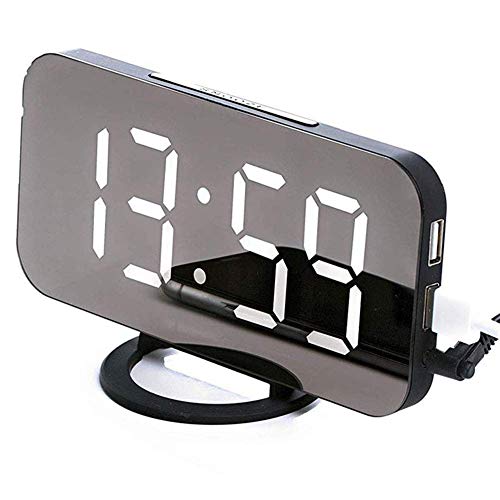 Digitale Wecker-Schlummerfunktion Stilvolle LED-Uhr mit 2 USB-Anschlüssen, einem riesigen Display und der Einstellung der Helligkeit der