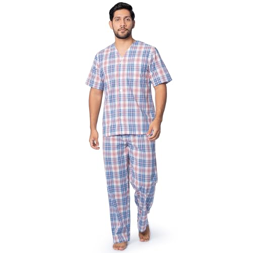 Image of Fruit of the Loom Men's Broadcloth Short Sleeve Top and Long Pants Pajama Set