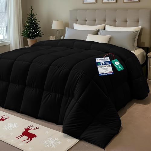 Utopia Bedding King 10.5 Tog Duvet Insert with Corner Tabs - Square Stitch, King Size, Black