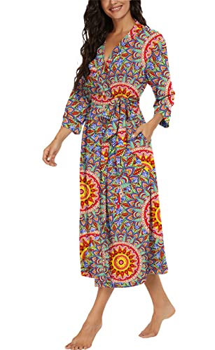 VINTATRE Women Kimono Robes Long Knit Bathrobe Lightweight Soft Knit Sleepwear V-neck Casual Ladies Loungewear