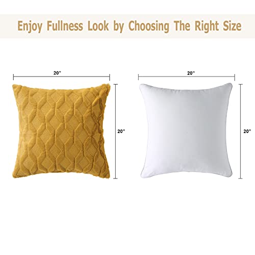 Image of Volcanics Pack of 2 Faux Wool Throw Pillow Covers 20x20 Inches Decorative Farmhouse Velvet Couch Pillow Case Soft Plush Square Boho Cushion Pillowcase, Yellow