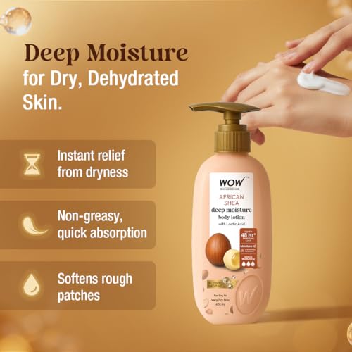 Image of WOW Skin Science Shea Butter With Lactic Acid Body Lotion | Hydrates Very Dry Skin | Long Lasting 48 hrs Moisturization | Smoothens Rough, Flaky Skin | Calms Itchy Skin - 400ml