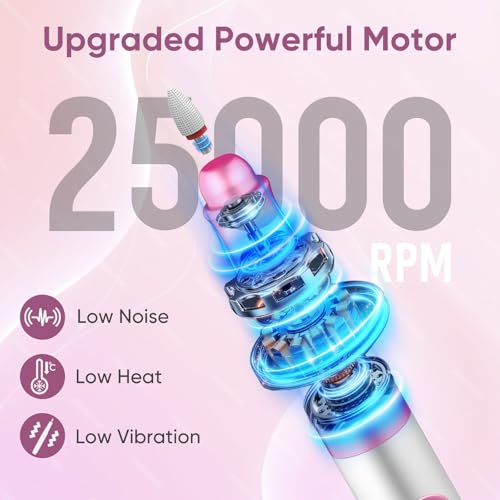 Oukzon Nagelfräser Kabellos, 13 in 1 Elektrische Nagelfeile Fräser für Gelnägel, Nagelfräser für Gelnägel 25000 U/Min, USB Wiederaufladbare Maniküre Set Elektrisch, 5 Gear Electric Nail Drill