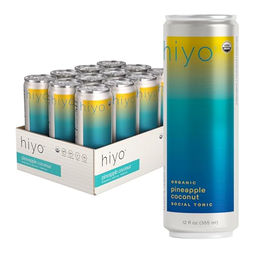 Image of Hiyo Organic Social Tonic - Pineapple Coconut, 12 Pack - N.A. Functional Seltzer, Sparkling Water Crafted with Organic Adaptogens, Nootropics & Botanicals