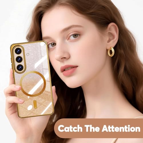 Image of Misscase for Samsung Galaxy S26 Case Compatible with MagSafe,Built-in Camera Lens Protector Full Protection Soft TPU Anti-Scratch Anti-Fingerprint Magnetic Glitter Slim Case Cover Gold