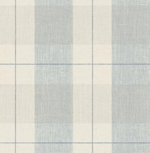 NextWall Lenox Hill Plaid Peel and Stick Wallpaper (Blue & Beige)