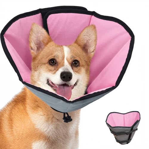 Image of Soft Dog Cone Collar After Surgery: Long Alternative Comfortable Comfy Fabric Recovery Shame Elizabethan Stop Licking Small Medium Large Dogs (Pink, L)