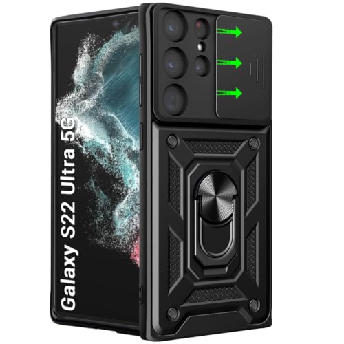 Image of TheGiftKart Tough Armor Bumper Back Cover Case for Samsung Galaxy S22 Ultra 5G | Kickstand & Ring Holder | 360 Protection Cover Case for Samsung S22 Ultra 5G (PC & TPU, Sliding Camera Cover, Black)