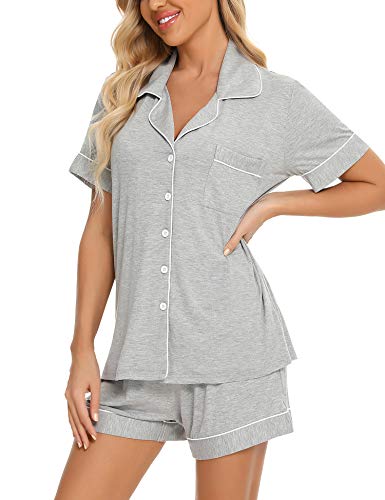 Image of Anjue Womens Pajamas Set Short Sleeve Sleepwear Button Down Nightwear Shorts Soft Pj Sets S-XXL