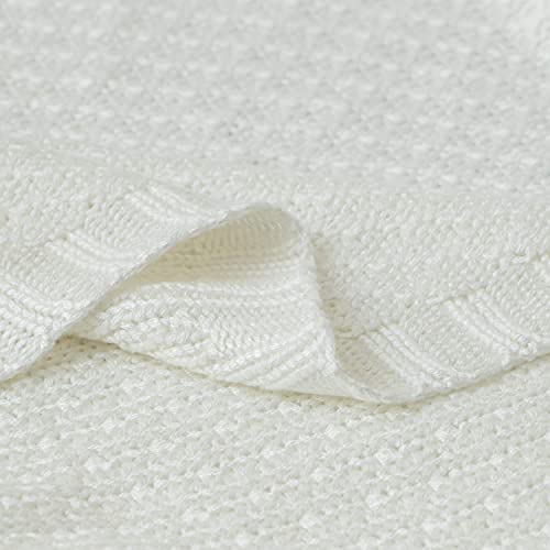 Image of NTBAY Rayon Derived from Bamboo Toddler Blanket, 30 x 40, White | Breathable Cable Knit Blanket Made with Rayon Derived from Bamboo for Stroller, Travel, Tummy Time, and Supervised Use
