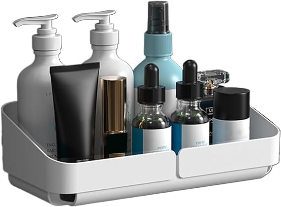 Floating Shower Storage Shelf Rack Makeup Wall Organizer for Cosmetics Vanity Storage for Lipstick, Brushes, Lotion for Bathroom with Adhesive Stickers for Kitchen (24 x 12 x 8 Cm)