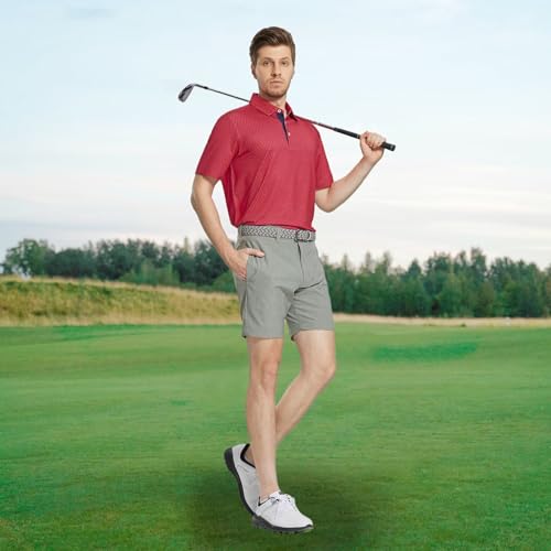 Image of M MAELREG Mens Golf Shirt Short Sleeve Dry Fit Print Moisture Wicking Performance Patterns Collared Polo Shirt