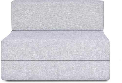 Image of Convertible Sofa Chair Bed, 3-in-1 Sleeper Chair with Foldable Design, Modern Upholstered Lounge Accent Chair, Space Saving Single Sofa Bed for Living Room, Bedroom & Small Spaces (Silver (FA112)