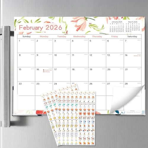 Koncci Fridge Calendar 2026-2027, 18 Months Magnetic Refrigerator Calendar Runs From January 2026 Until June 2027, with Seasonal Patterns Designs for Family Easy Organizing (12.8 X 9.5 in)