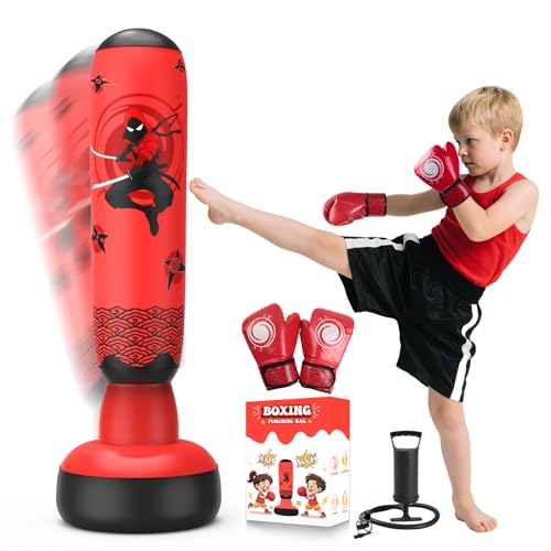67 Inch Inflatable Punching Bag for Kids 3-12, Standing Boxing Set for Karate & Taekwondo Training, Stable Boxing Bag Active Toy for Boys & Girls, Perfect Christmas Birthday Gifts