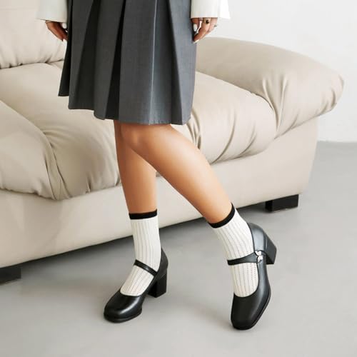 Asterisco Women Block Heel Pumps with Platform Mary Jane High Heels Shoes-240122, Size 2-114