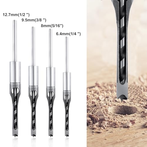 Square Hole Drill Bit Adapter & 4pcs Square Hole Drill Bit, Mortising Attachment for Drill Press Mortise & Tenon Tools Woodworking Mortise Machine Easy Install or Disassemble Fixing Bracket